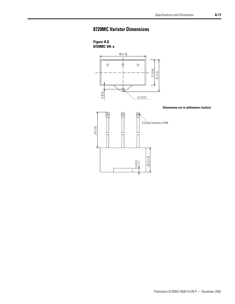8720mc varistor dimensions | Rockwell Automation 8720MC High Performance Drives Installation Manual User Manual | Page 107 / 133