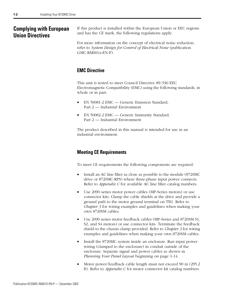 Complying with european union directives, Emc directive, Meeting ce requirements | Complying with european union directives -2, Emc directive -2 meeting ce requirements -2 | Rockwell Automation 8720MC High Performance Drives Installation Manual User Manual | Page 14 / 133