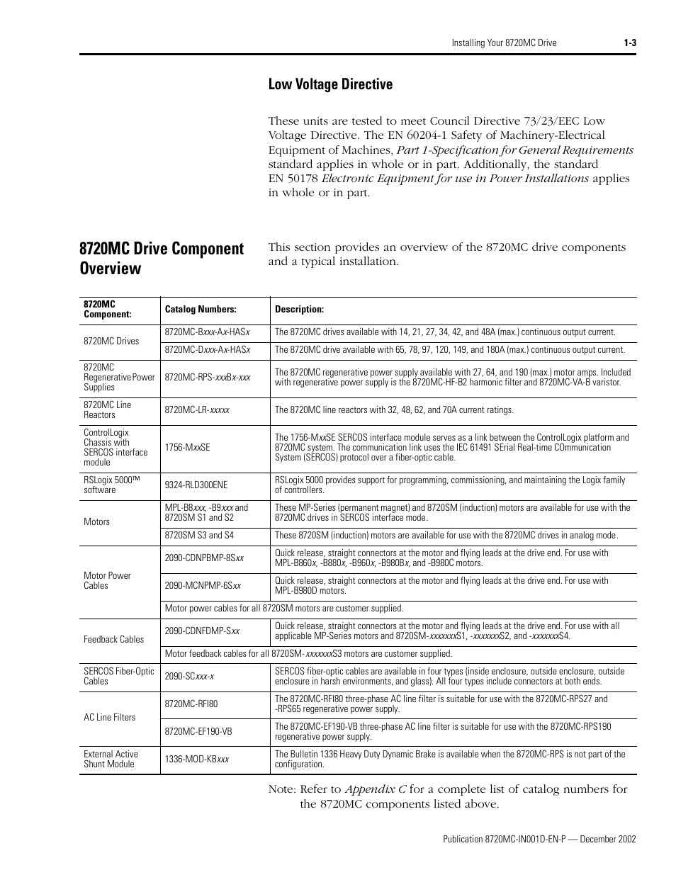 Low voltage directive, 8720mc drive component overview, Low voltage directive -3 | 8720mc drive component overview -3 | Rockwell Automation 8720MC High Performance Drives Installation Manual User Manual | Page 15 / 133