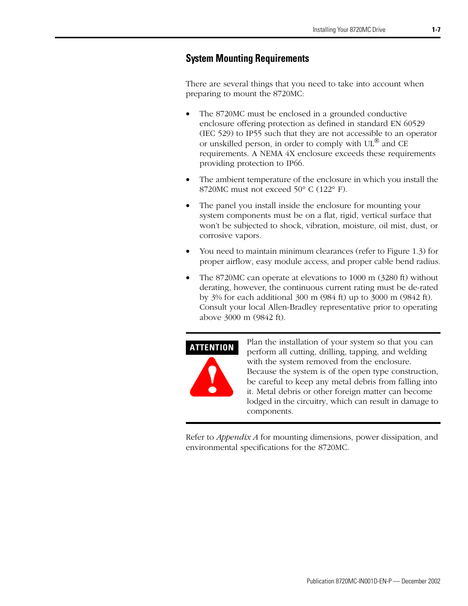System mounting requirements, System mounting requirements -7 | Rockwell Automation 8720MC High Performance Drives Installation Manual User Manual | Page 19 / 133