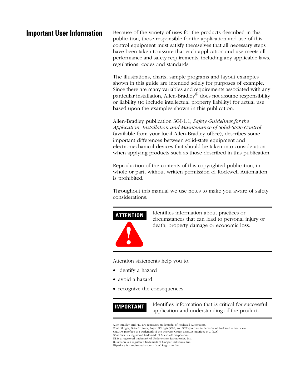 Important user information | Rockwell Automation 8720MC High Performance Drives Installation Manual User Manual | Page 2 / 133