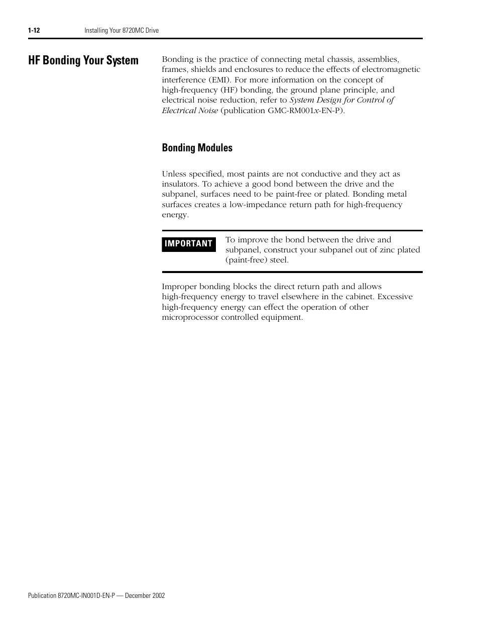 Hf bonding your system, Bonding modules, Hf bonding your system -12 | Bonding modules -12 | Rockwell Automation 8720MC High Performance Drives Installation Manual User Manual | Page 24 / 133