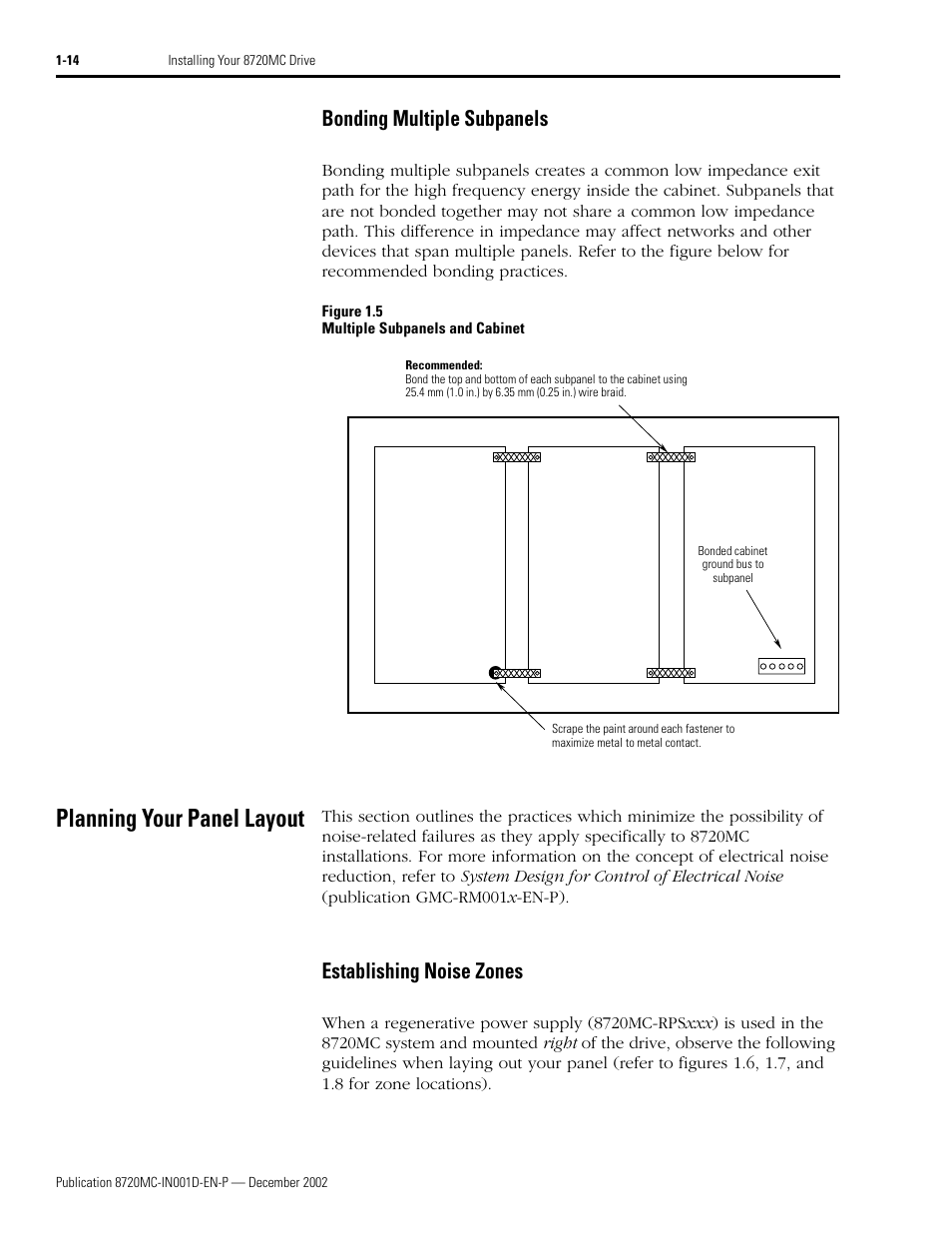 Bonding multiple subpanels, Planning your panel layout, Establishing noise zones | Bonding multiple subpanels -14, Planning your panel layout -14, Establishing noise zones -14, Planning your panel layout b | Rockwell Automation 8720MC High Performance Drives Installation Manual User Manual | Page 26 / 133