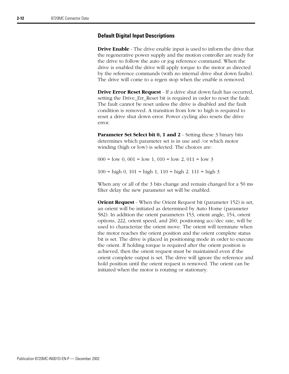 Default digital input descriptions, Default digital input descriptions -12 | Rockwell Automation 8720MC High Performance Drives Installation Manual User Manual | Page 46 / 133