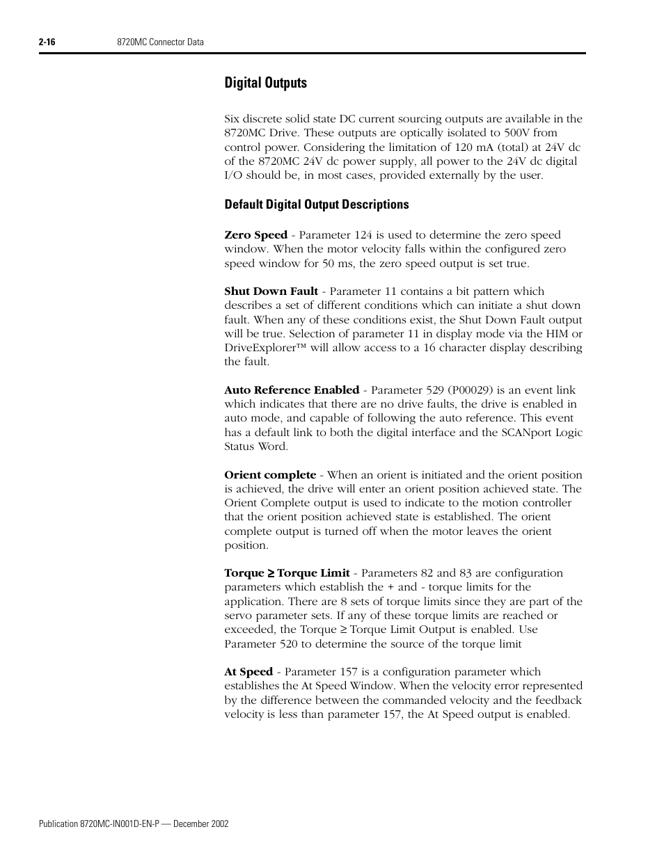 Digital outputs, Default digital output descriptions, Digital outputs -16 | Default digital output descriptions -16 | Rockwell Automation 8720MC High Performance Drives Installation Manual User Manual | Page 50 / 133