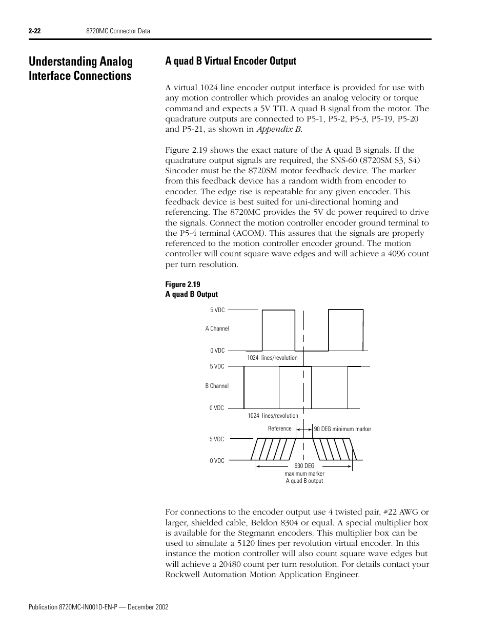Understanding analog interface connections, A quad b virtual encoder output, Understanding analog interface connections -22 | A quad b virtual encoder output -22 | Rockwell Automation 8720MC High Performance Drives Installation Manual User Manual | Page 56 / 133