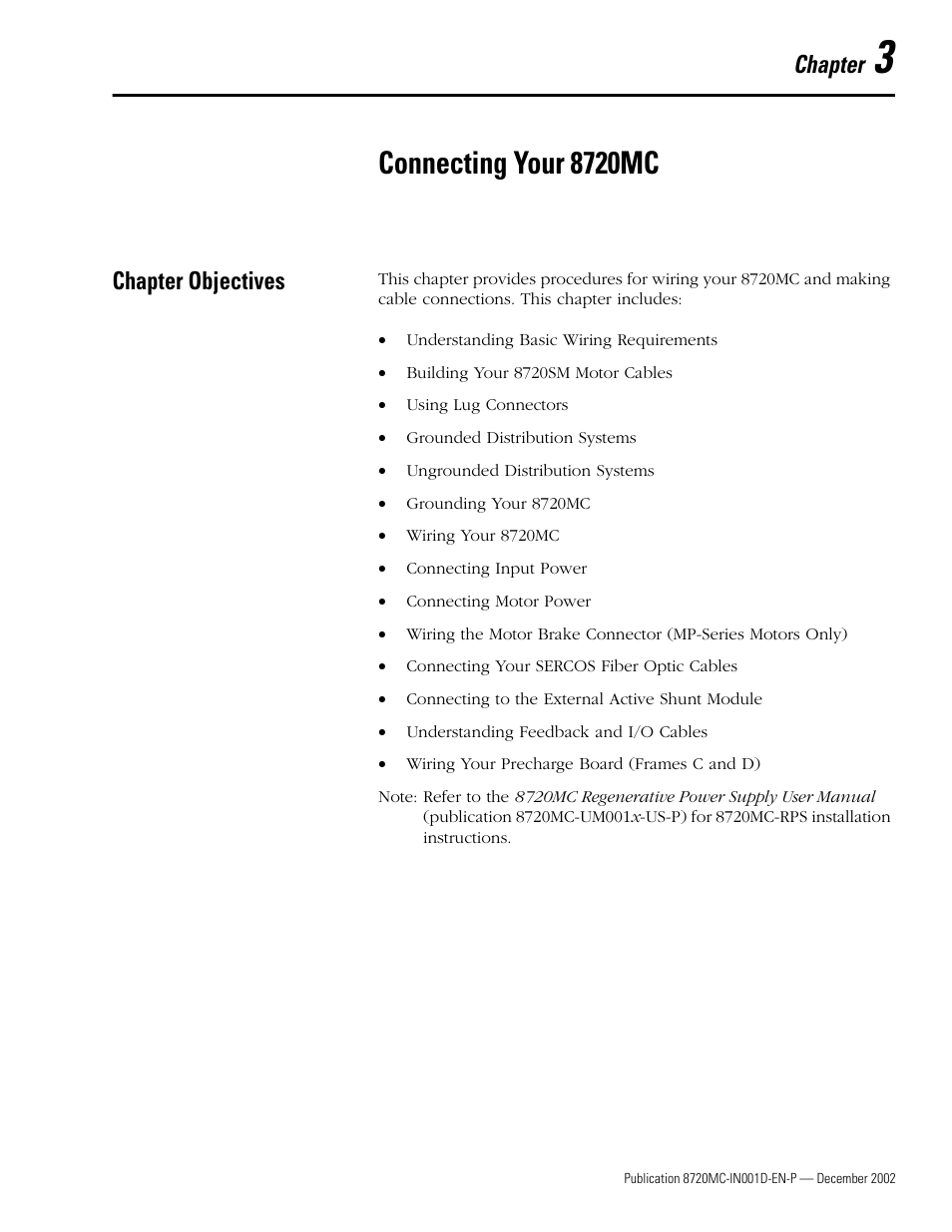 Chapter 3 - connecting your 8720mc, Chapter objectives, Chapter 3 | Connecting your 8720mc, Chapter objectives -1, Chapter 3 fo | Rockwell Automation 8720MC High Performance Drives Installation Manual User Manual | Page 63 / 133