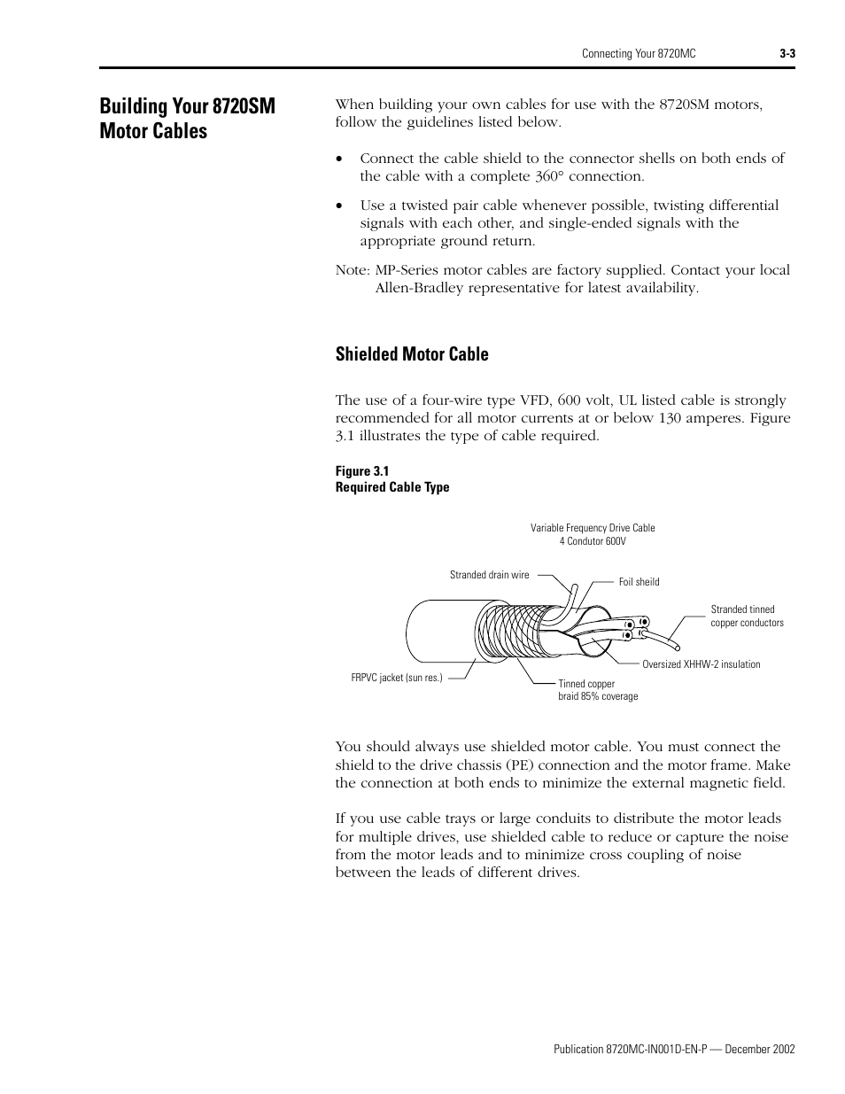 Building your 8720sm motor cables, Shielded motor cable, Building your 8720sm motor cables -3 | Shielded motor cable -3 | Rockwell Automation 8720MC High Performance Drives Installation Manual User Manual | Page 65 / 133