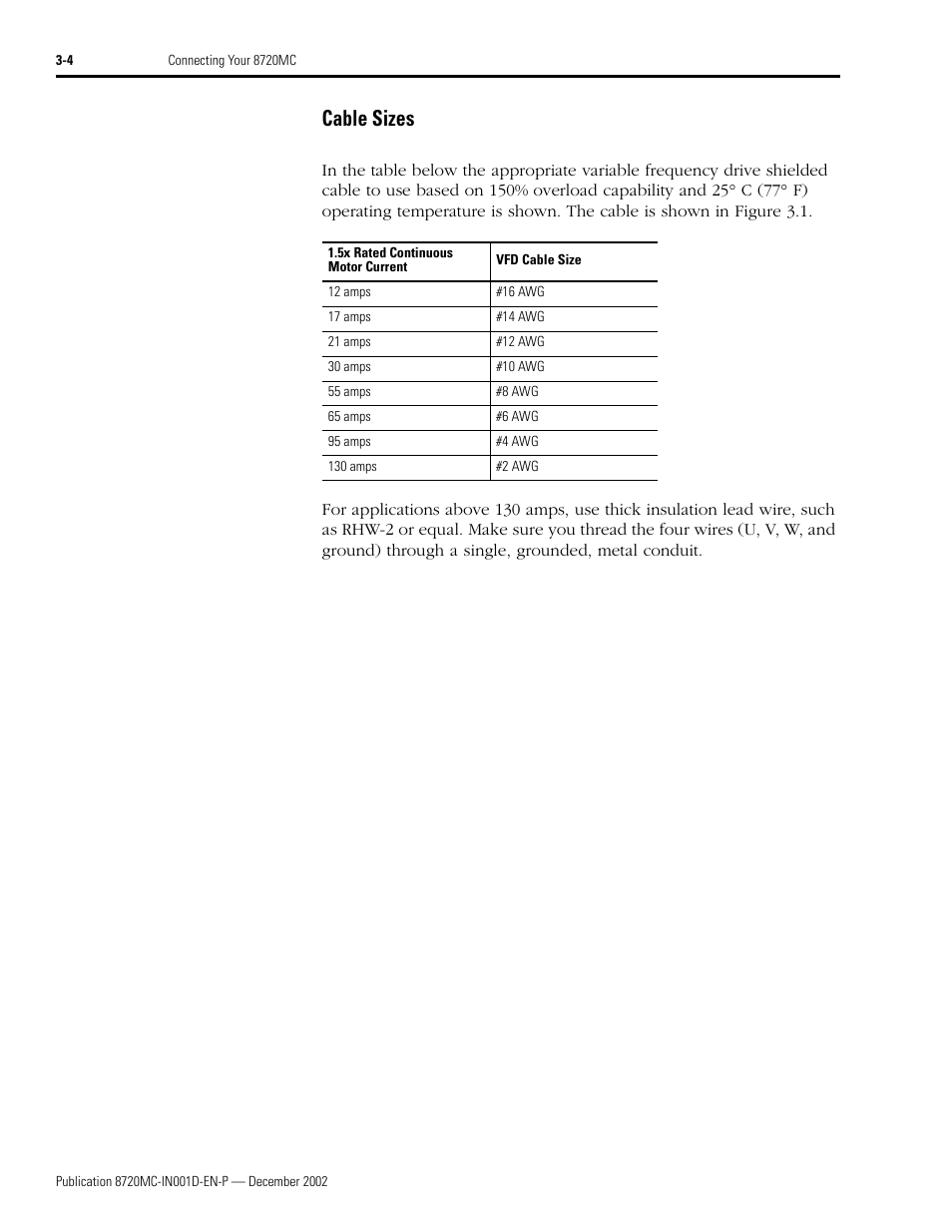 Cable sizes, Cable sizes -4 | Rockwell Automation 8720MC High Performance Drives Installation Manual User Manual | Page 66 / 133