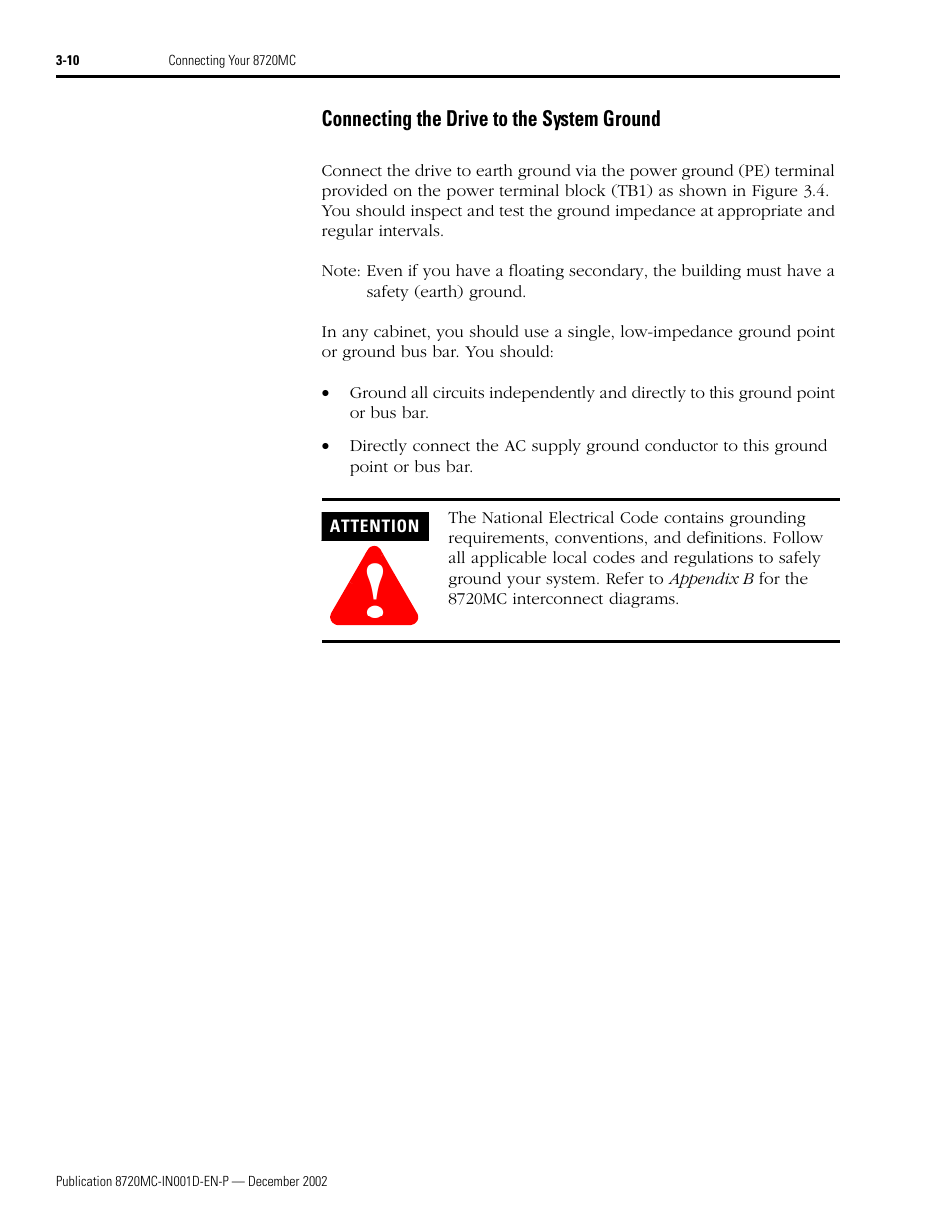 Connecting the drive to the system ground, Connecting the drive to the system ground -10 | Rockwell Automation 8720MC High Performance Drives Installation Manual User Manual | Page 72 / 133