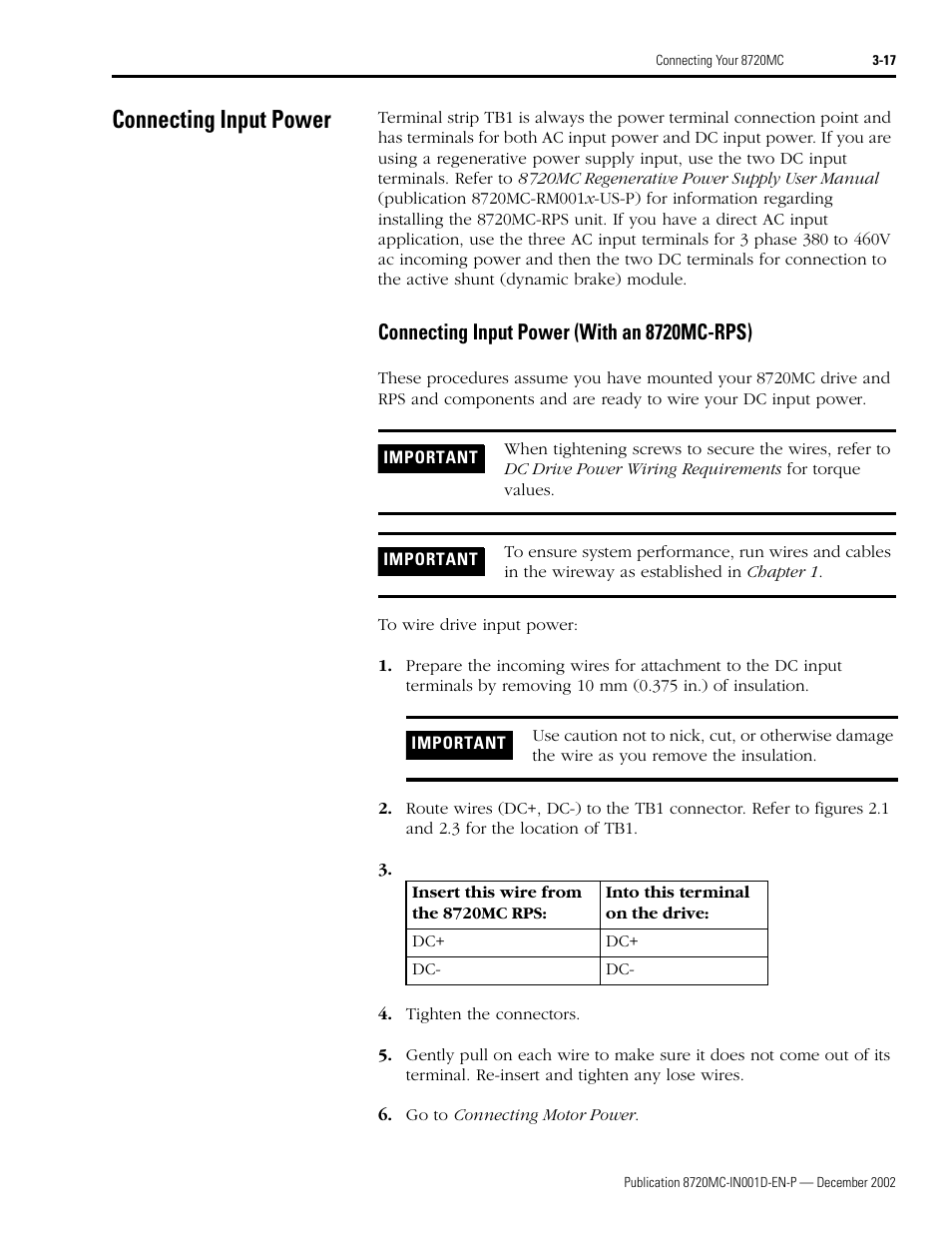 Connecting input power, Connecting input power (with an 8720mc-rps), Connecting input power -17 | Connecting input power (with an 8720mc-rps) -17 | Rockwell Automation 8720MC High Performance Drives Installation Manual User Manual | Page 79 / 133