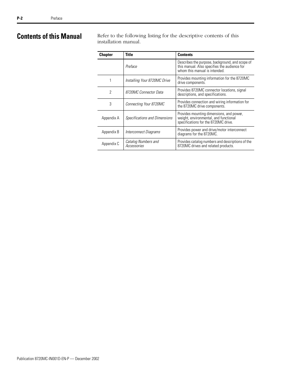 Contents of this manual | Rockwell Automation 8720MC High Performance Drives Installation Manual User Manual | Page 8 / 133