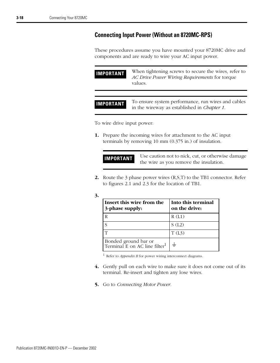 Connecting input power (without an 8720mc-rps), Connecting input power (without an 8720mc-rps) -18 | Rockwell Automation 8720MC High Performance Drives Installation Manual User Manual | Page 80 / 133