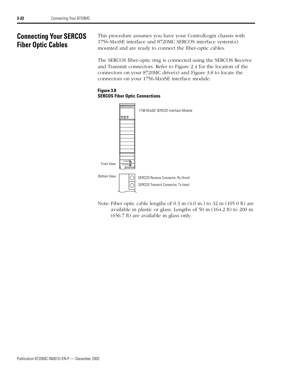 Connecting your sercos fiber optic cables, Connecting your sercos fiber optic cables -22, Go to connecting your sercos fiber optic cables | Rockwell Automation 8720MC High Performance Drives Installation Manual User Manual | Page 84 / 133