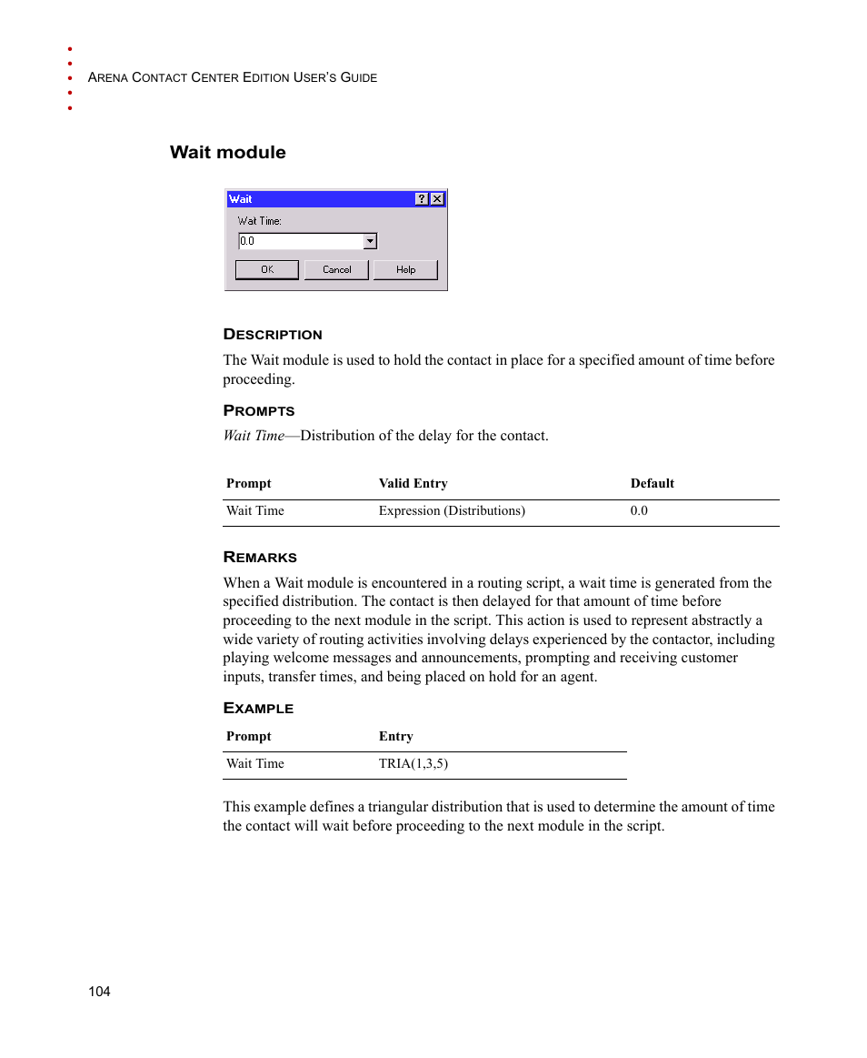Wait module | Rockwell Automation Arena Contact Center Edition Users Guide User Manual | Page 112 / 204