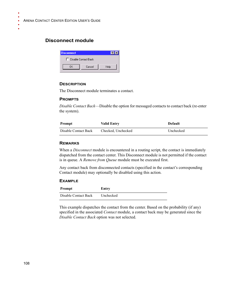 Disconnect module | Rockwell Automation Arena Contact Center Edition Users Guide User Manual | Page 116 / 204