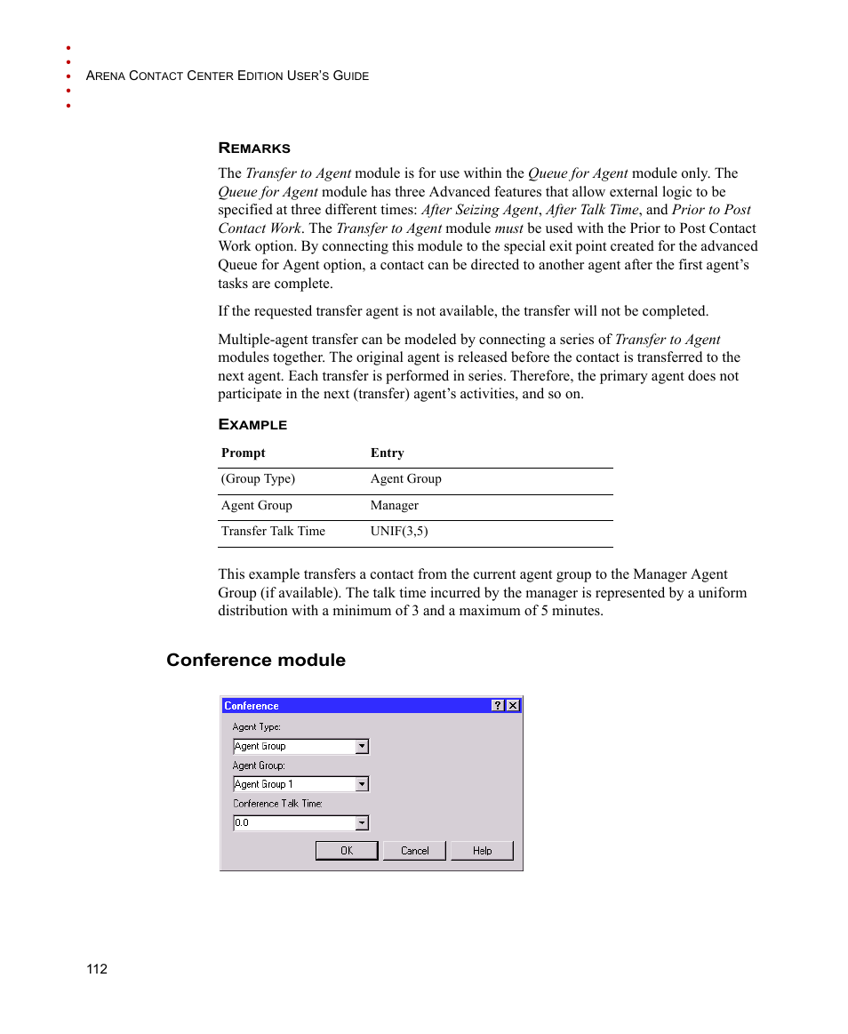 Conference module | Rockwell Automation Arena Contact Center Edition Users Guide User Manual | Page 120 / 204