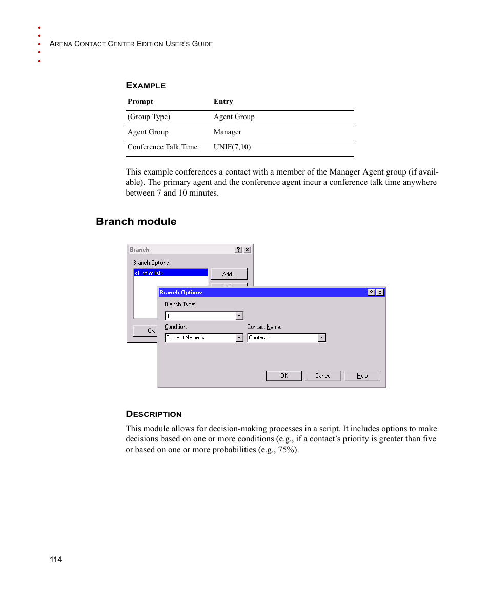Branch module | Rockwell Automation Arena Contact Center Edition Users Guide User Manual | Page 122 / 204