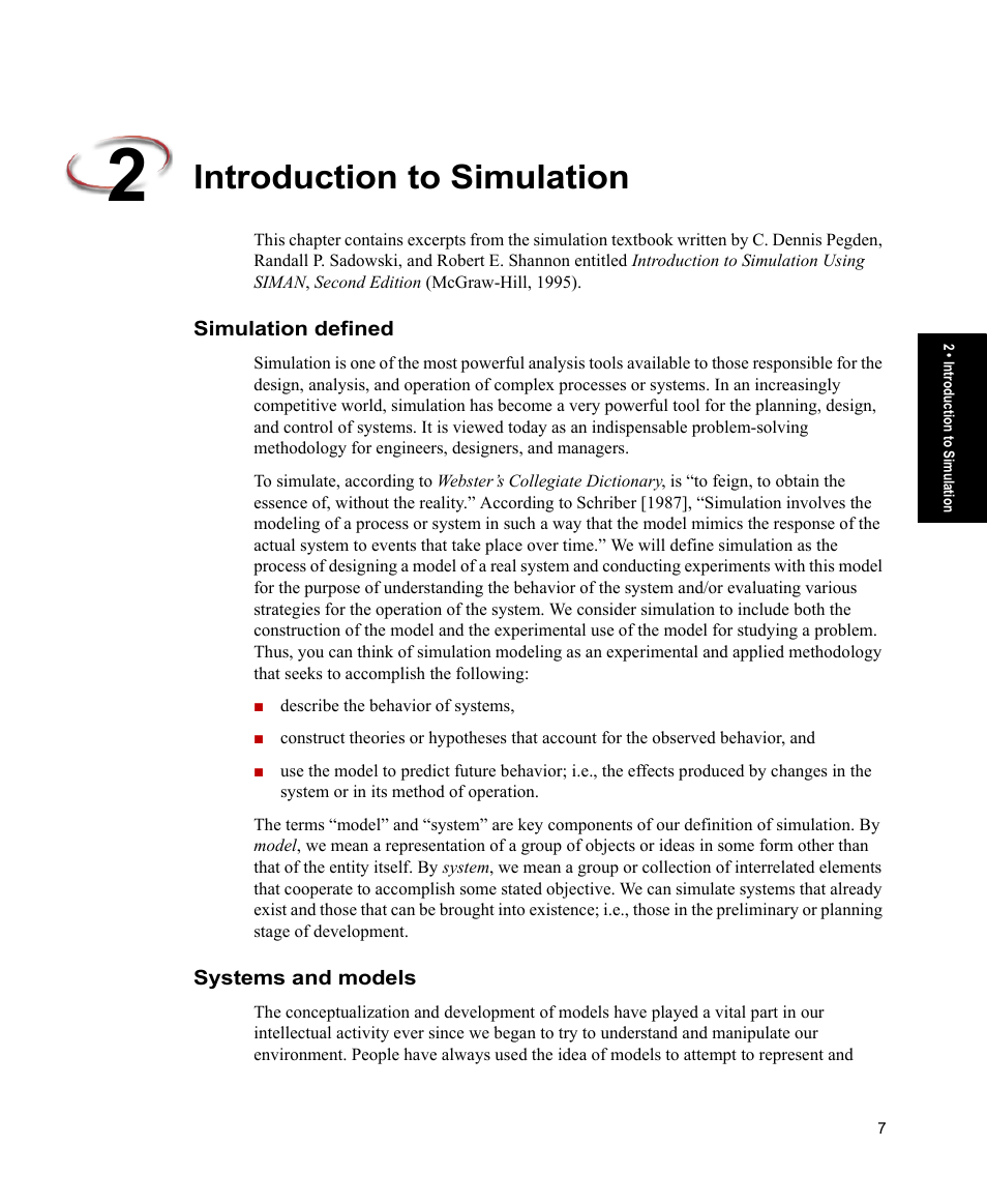 Introduction to simulation, Simulation defined, Systems and models | Simulation defined systems and models | Rockwell Automation Arena Contact Center Edition Users Guide User Manual | Page 15 / 204