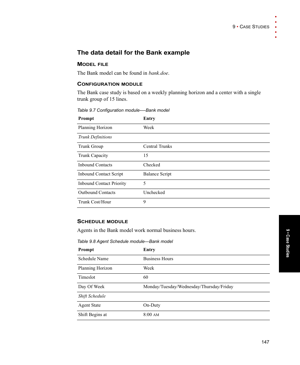 The data detail for the bank example | Rockwell Automation Arena Contact Center Edition Users Guide User Manual | Page 155 / 204
