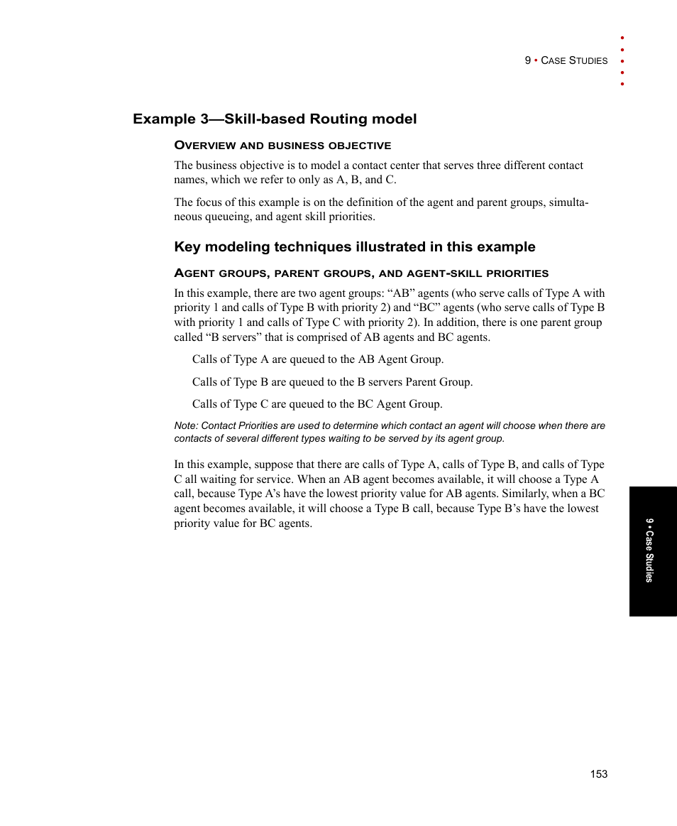 Example 3-skill-based routing model, Example 3—skill-based routing model | Rockwell Automation Arena Contact Center Edition Users Guide User Manual | Page 161 / 204