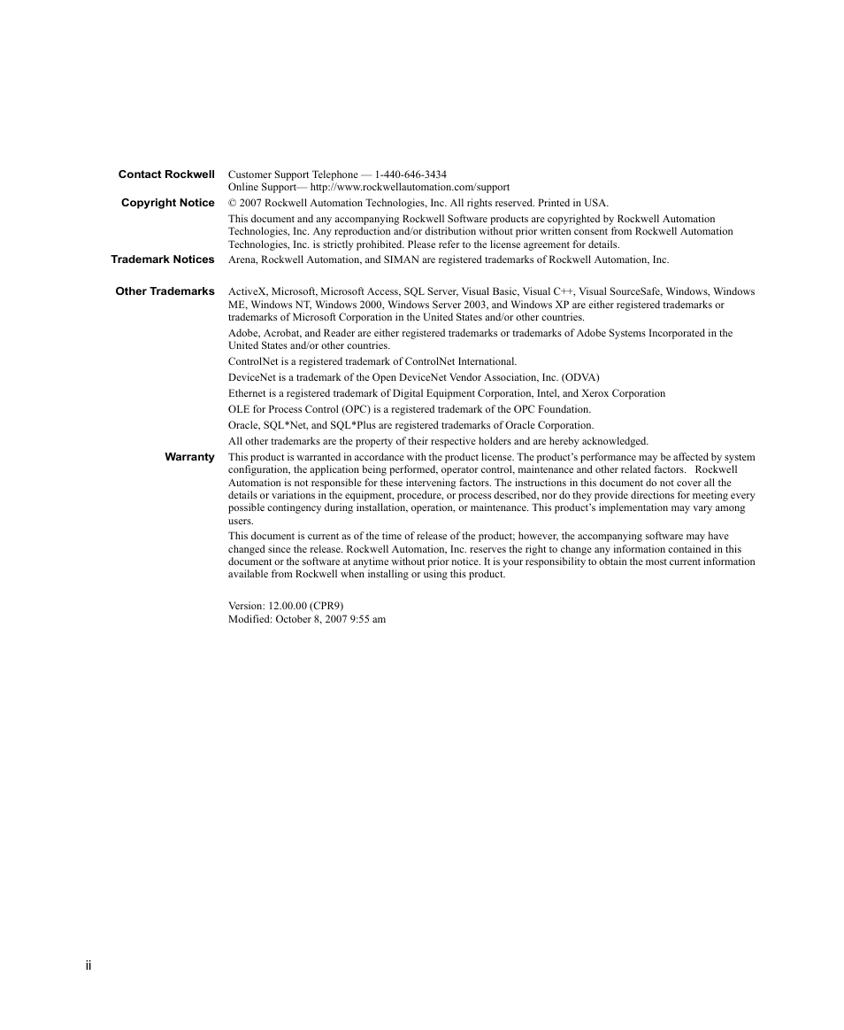 Rockwell Automation Arena Contact Center Edition Users Guide User Manual | Page 2 / 204
