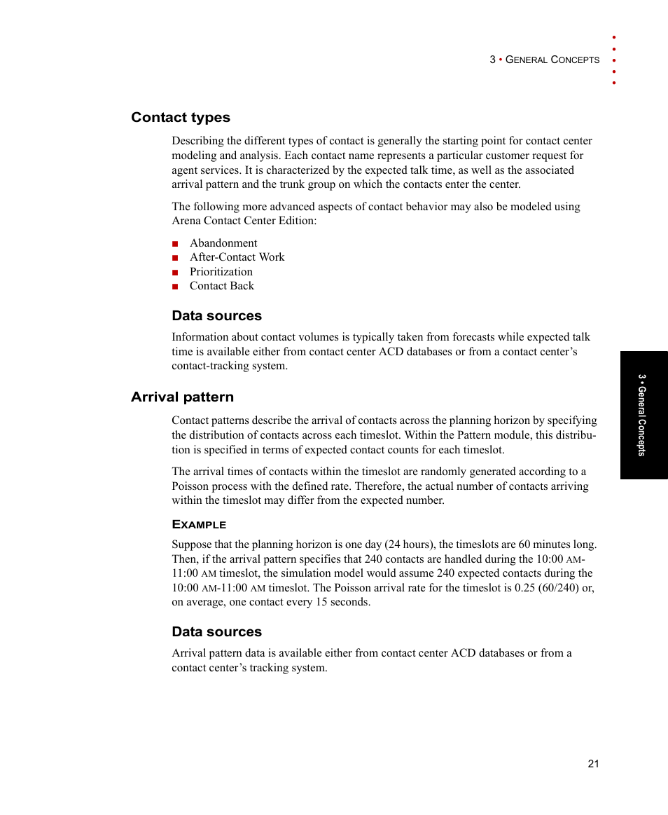 Contact types, Data sources, Arrival pattern | Rockwell Automation Arena Contact Center Edition Users Guide User Manual | Page 29 / 204