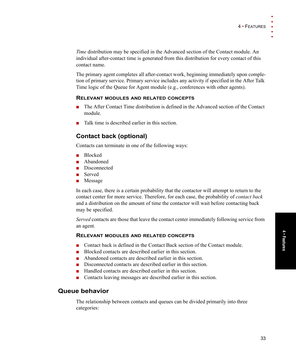 Contact back (optional), Queue behavior | Rockwell Automation Arena Contact Center Edition Users Guide User Manual | Page 41 / 204