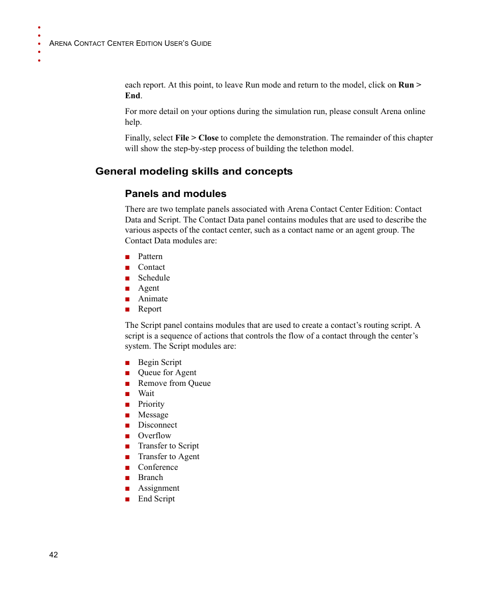 General modeling skills and concepts, Panels and modules | Rockwell Automation Arena Contact Center Edition Users Guide User Manual | Page 50 / 204