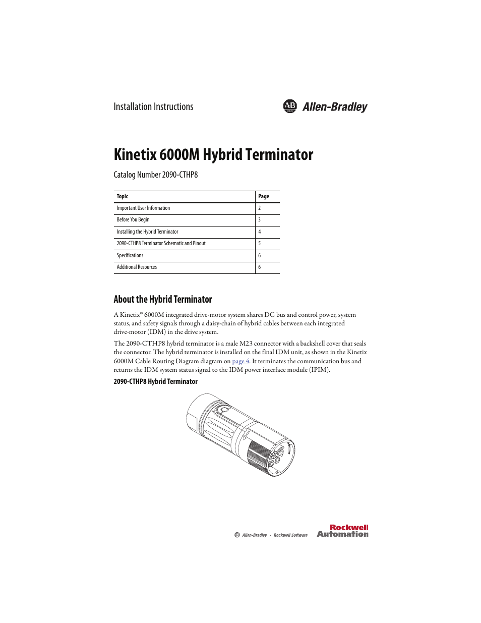 Rockwell Automation 2090-CTHP8 Kinetix 6000M Hybrid Power Terminator Installation Instructions User Manual | 8 pages