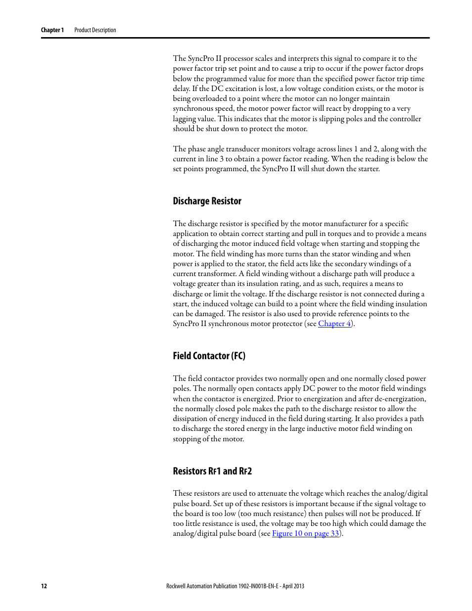 Discharge resistor, Field contactor (fc), Resistors rf1 and rf2 | Resistors r, 1 and r | Rockwell Automation 1902 Syncpro II User Manual | Page 12 / 58