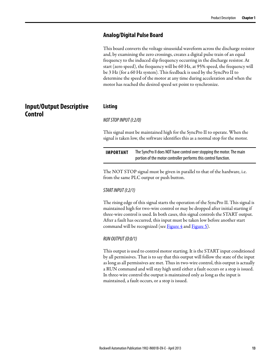 Analog/digital pulse board, Input/output descriptive control, Listing | Rockwell Automation 1902 Syncpro II User Manual | Page 13 / 58