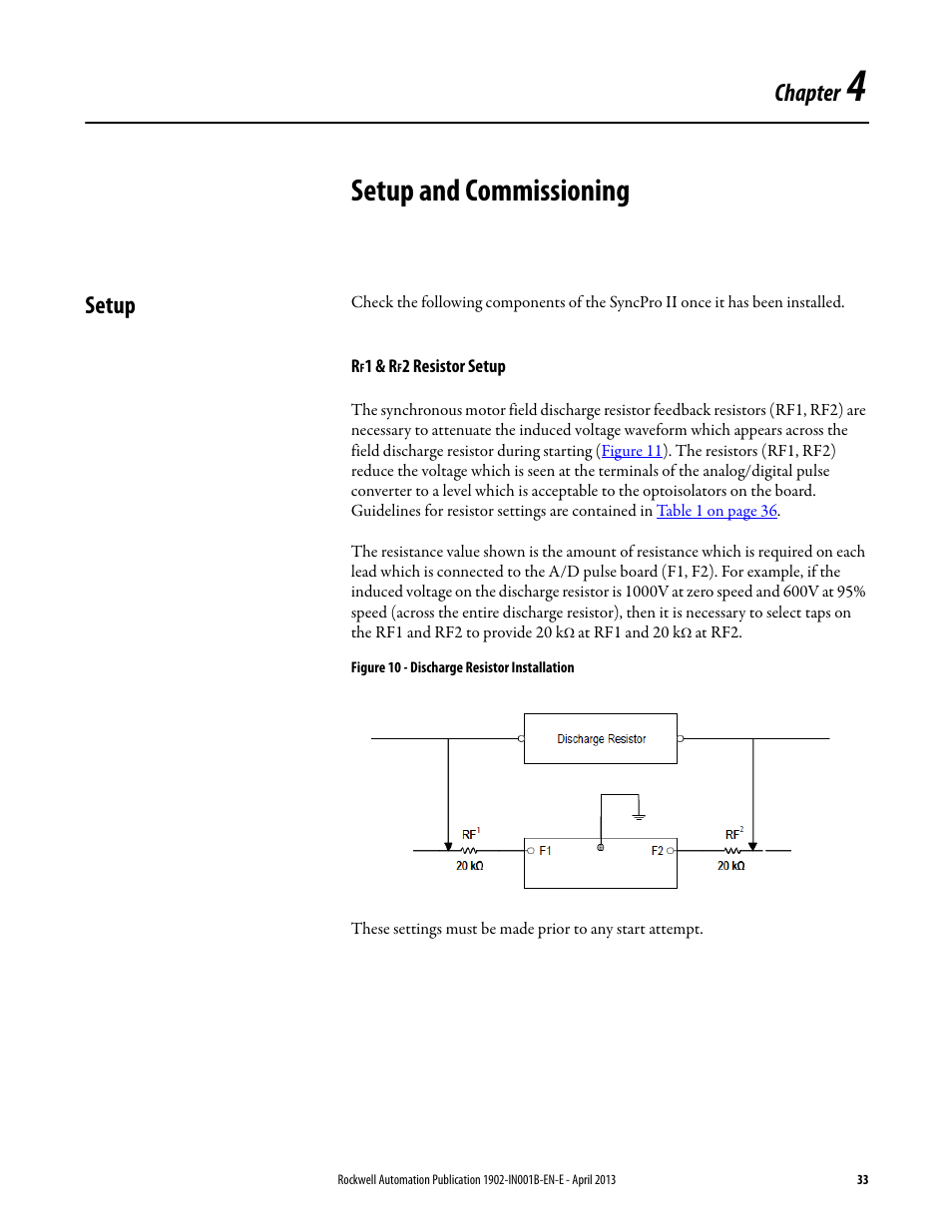 4 - setup and commissioning, Setup, Rf1 & rf2 resistor setup | Chapter 4, Setup and commissioning, Chapter | Rockwell Automation 1902 Syncpro II User Manual | Page 31 / 58