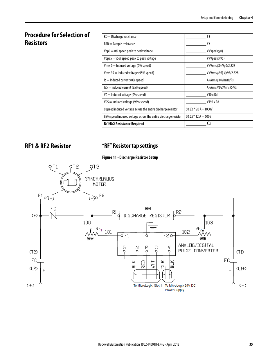 Procedure for selection of resistors, Rf1 & rf2 resistor, Rf” resistor tap settings | Rockwell Automation 1902 Syncpro II User Manual | Page 33 / 58