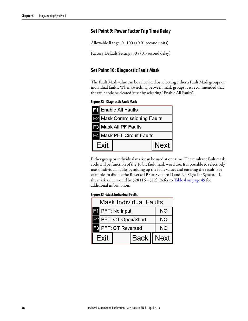 Set point 9: power factor trip time delay, Set point 10: diagnostic fault mask | Rockwell Automation 1902 Syncpro II User Manual | Page 46 / 58