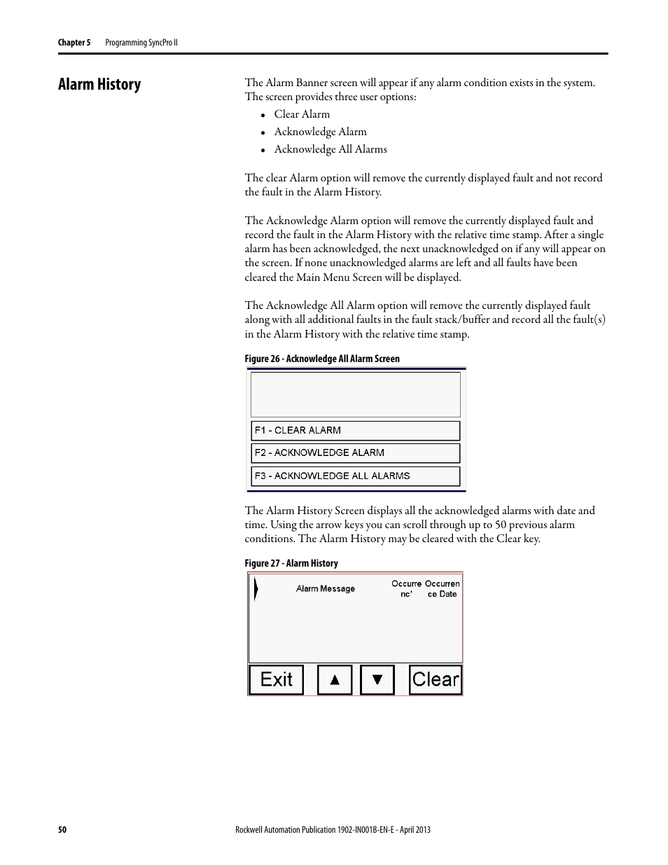 Alarm history | Rockwell Automation 1902 Syncpro II User Manual | Page 48 / 58