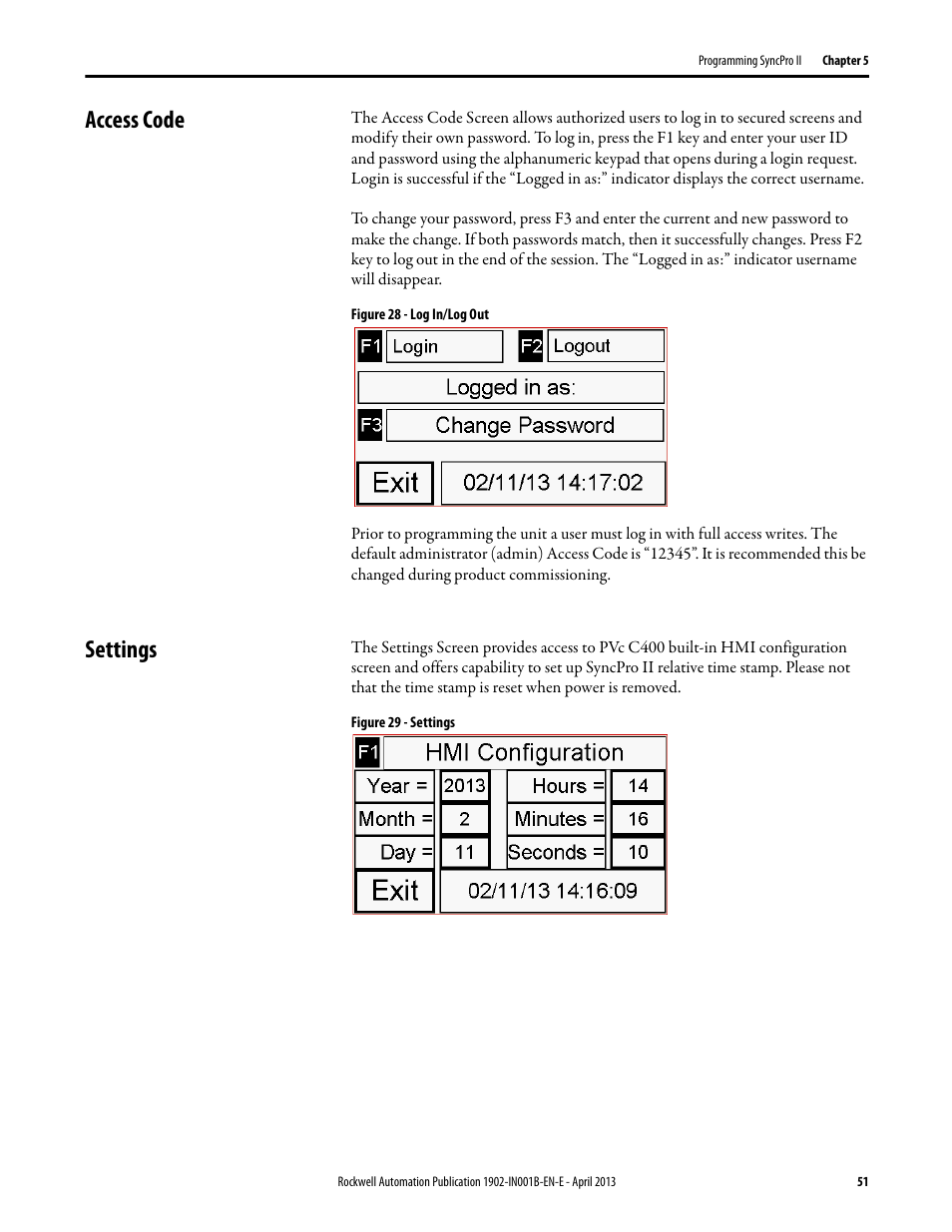 Access code, Settings, Access code settings | Rockwell Automation 1902 Syncpro II User Manual | Page 49 / 58