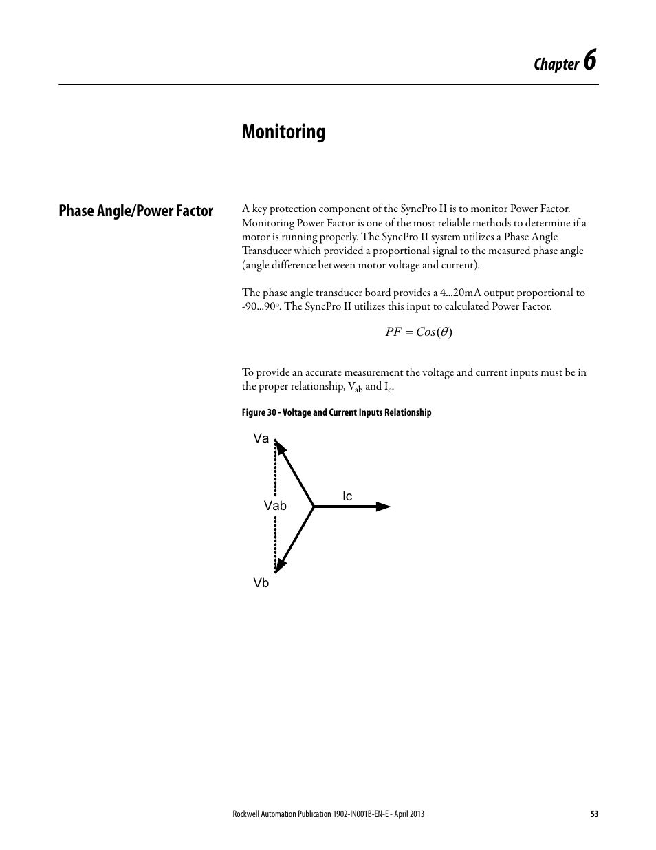 6 - monitoring, Phase angle/power factor, Chapter 6 | Monitoring, Chapter | Rockwell Automation 1902 Syncpro II User Manual | Page 51 / 58