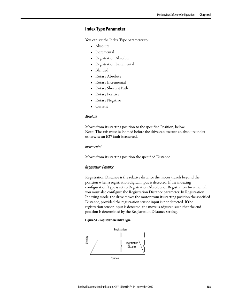 Index type parameter, Absolute, Incremental | Registration distance | Rockwell Automation 2097-Vxxx Kinetix 300 EtherNet/IP Indexing Servo Drive User Manual User Manual | Page 103 / 230