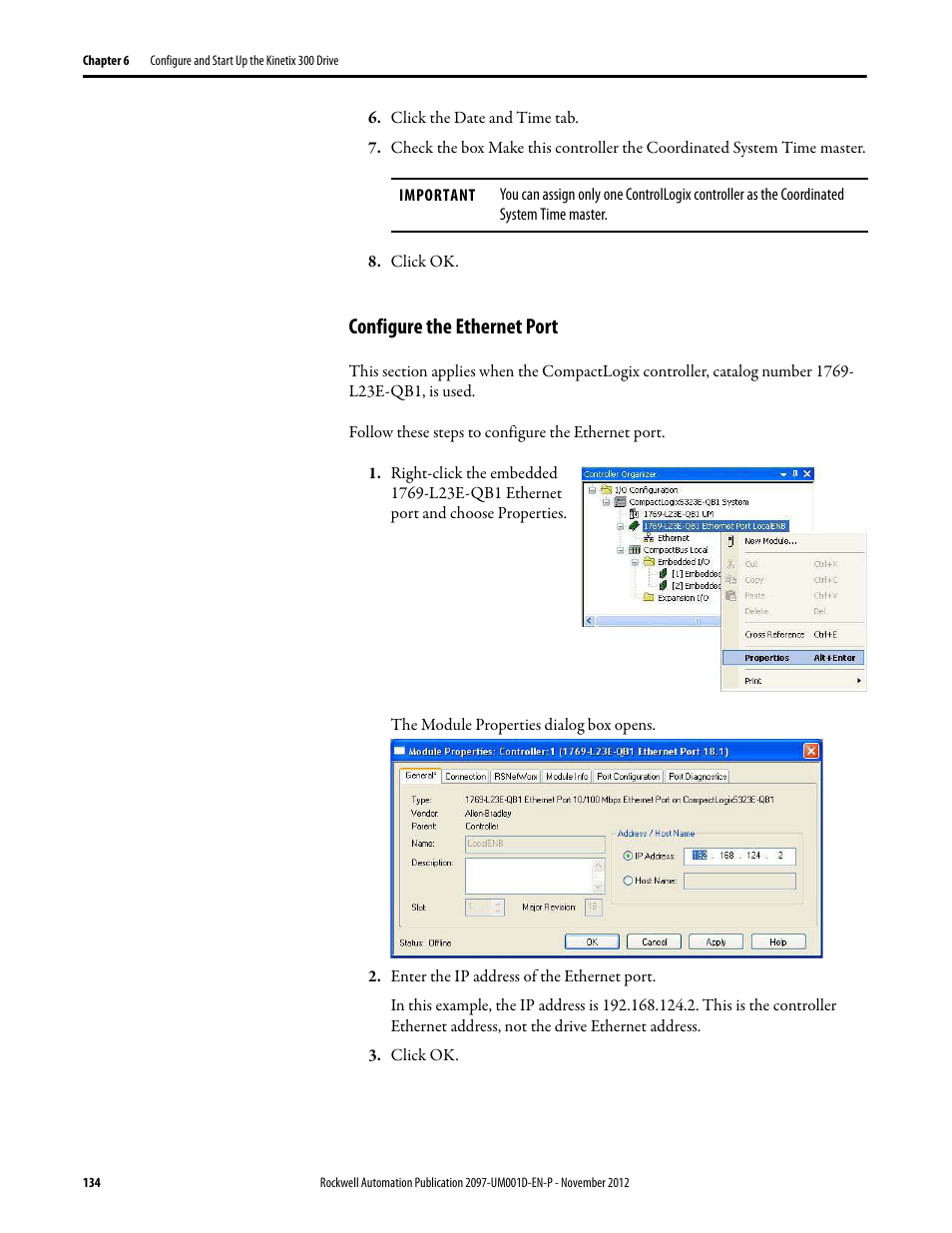 Configure the ethernet port | Rockwell Automation 2097-Vxxx Kinetix 300 EtherNet/IP Indexing Servo Drive User Manual User Manual | Page 134 / 230