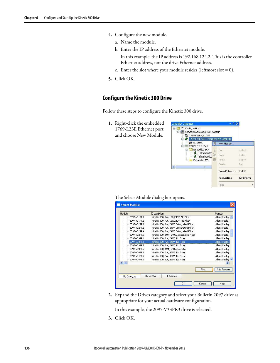 Configure the kinetix 300 drive | Rockwell Automation 2097-Vxxx Kinetix 300 EtherNet/IP Indexing Servo Drive User Manual User Manual | Page 136 / 230