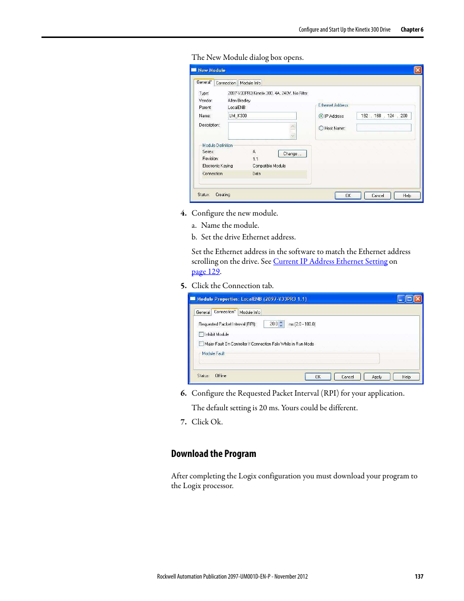 Download the program | Rockwell Automation 2097-Vxxx Kinetix 300 EtherNet/IP Indexing Servo Drive User Manual User Manual | Page 137 / 230