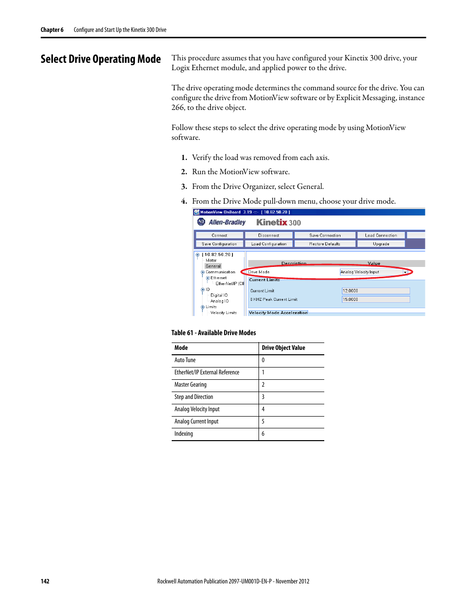 Select drive operating mode | Rockwell Automation 2097-Vxxx Kinetix 300 EtherNet/IP Indexing Servo Drive User Manual User Manual | Page 142 / 230