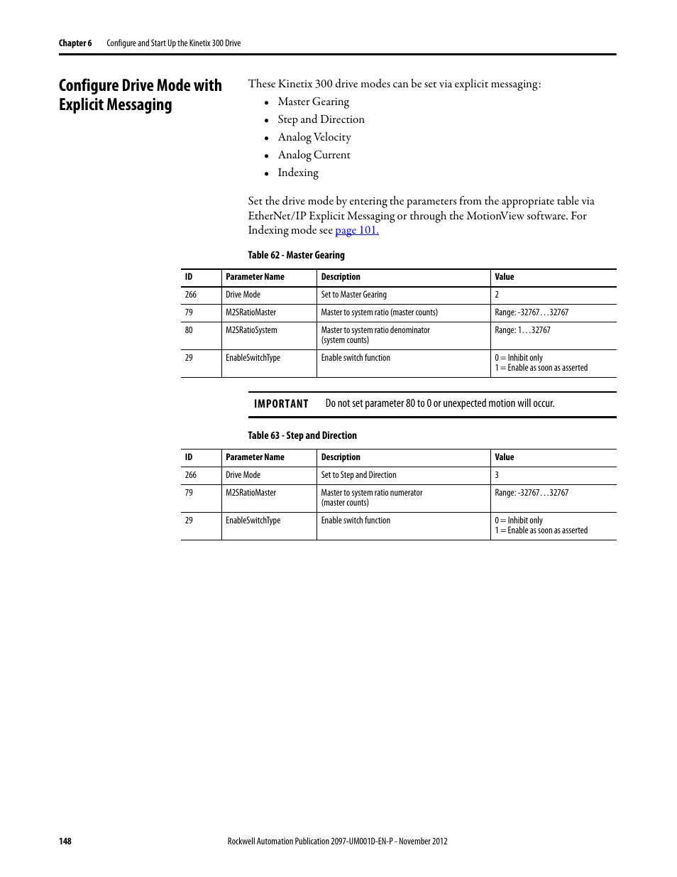 Configure drive mode with explicit messaging | Rockwell Automation 2097-Vxxx Kinetix 300 EtherNet/IP Indexing Servo Drive User Manual User Manual | Page 148 / 230