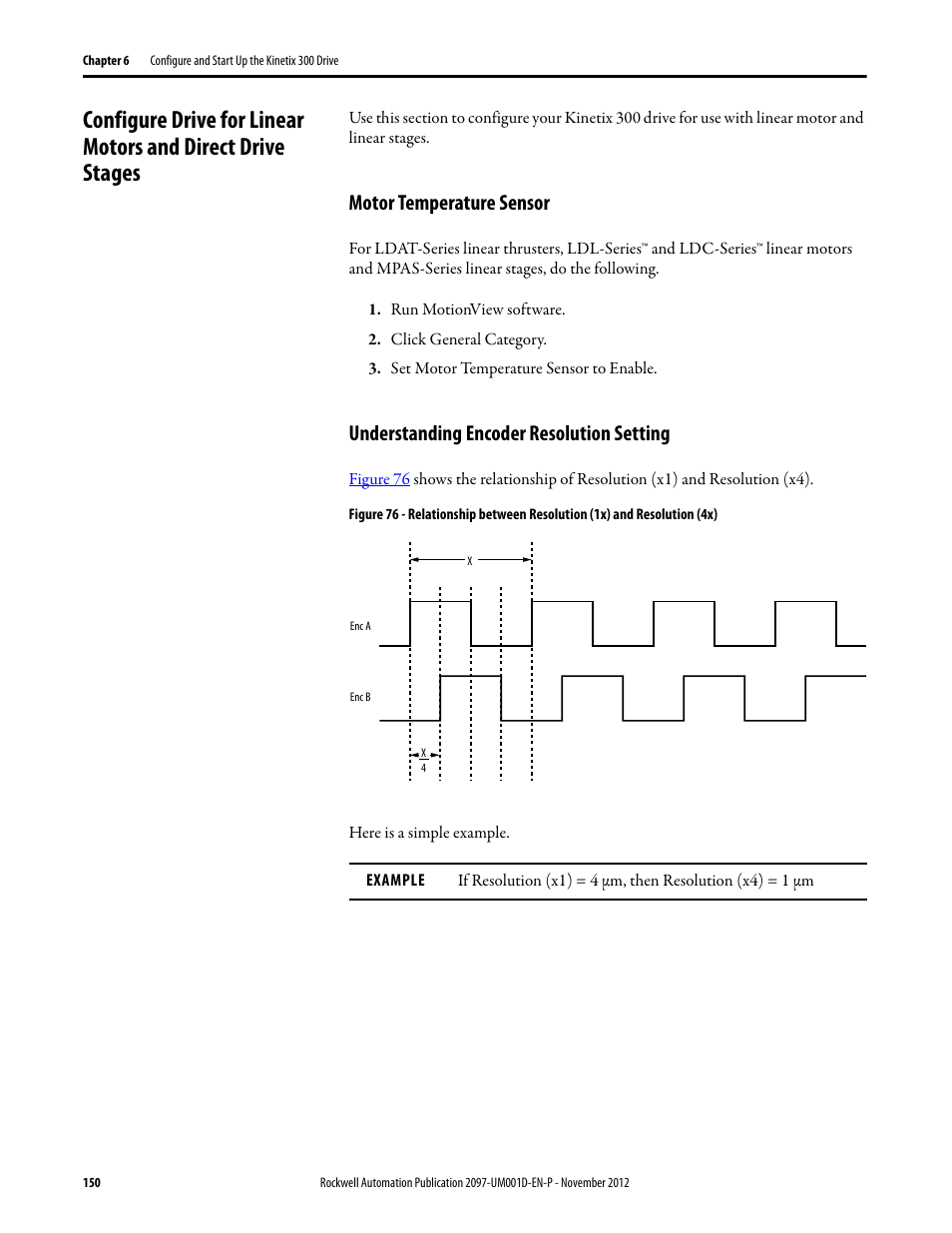 Motor temperature sensor, Understanding encoder resolution setting | Rockwell Automation 2097-Vxxx Kinetix 300 EtherNet/IP Indexing Servo Drive User Manual User Manual | Page 150 / 230