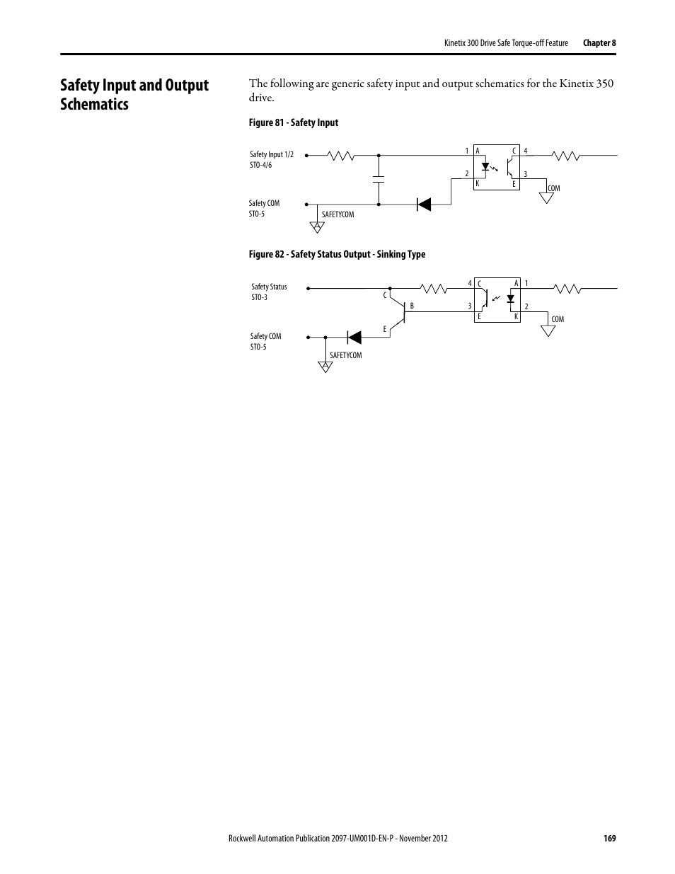 Safety input and output schematics | Rockwell Automation 2097-Vxxx Kinetix 300 EtherNet/IP Indexing Servo Drive User Manual User Manual | Page 169 / 230