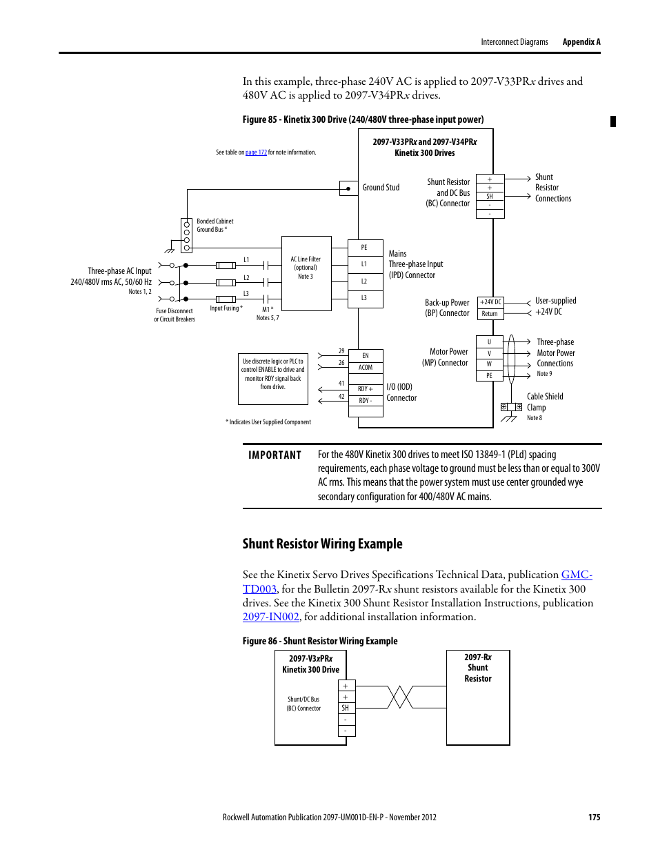 Shunt resistor wiring example | Rockwell Automation 2097-Vxxx Kinetix 300 EtherNet/IP Indexing Servo Drive User Manual User Manual | Page 175 / 230