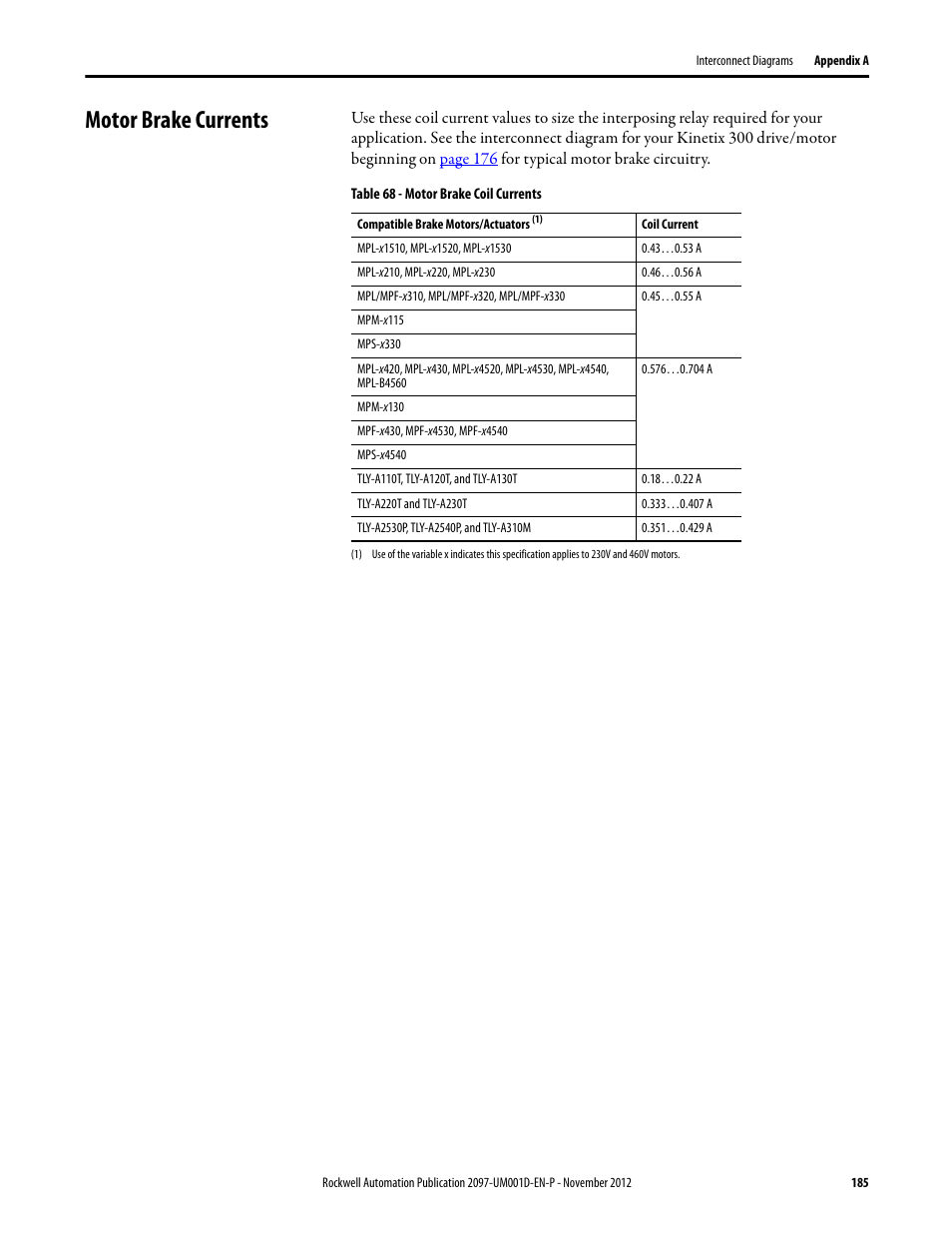 Motor brake currents, The motor brake currents | Rockwell Automation 2097-Vxxx Kinetix 300 EtherNet/IP Indexing Servo Drive User Manual User Manual | Page 185 / 230