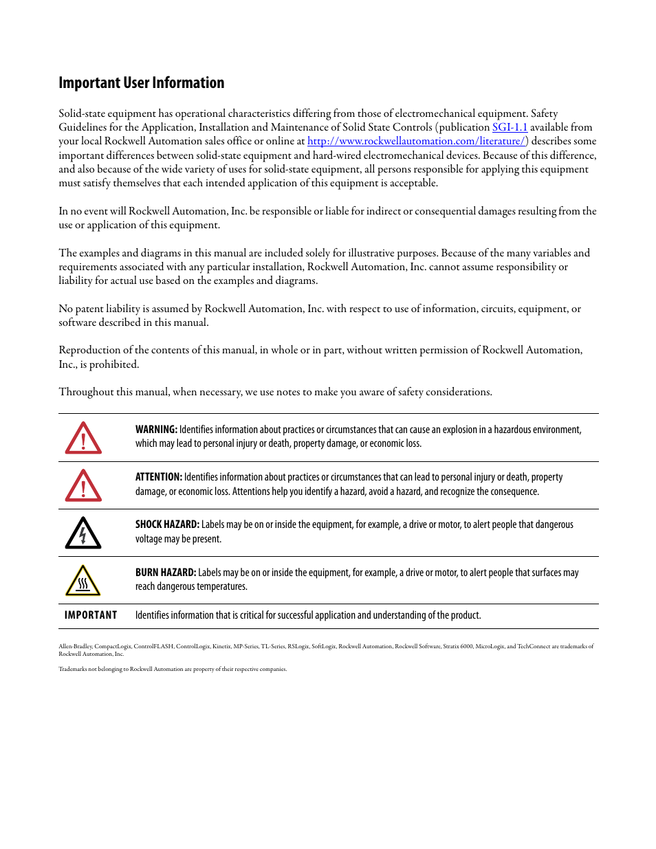 Important user information | Rockwell Automation 2097-Vxxx Kinetix 300 EtherNet/IP Indexing Servo Drive User Manual User Manual | Page 2 / 230