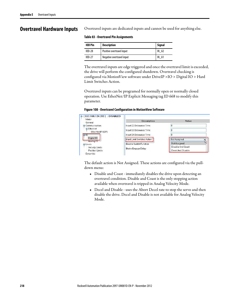 Overtravel hardware inputs | Rockwell Automation 2097-Vxxx Kinetix 300 EtherNet/IP Indexing Servo Drive User Manual User Manual | Page 218 / 230